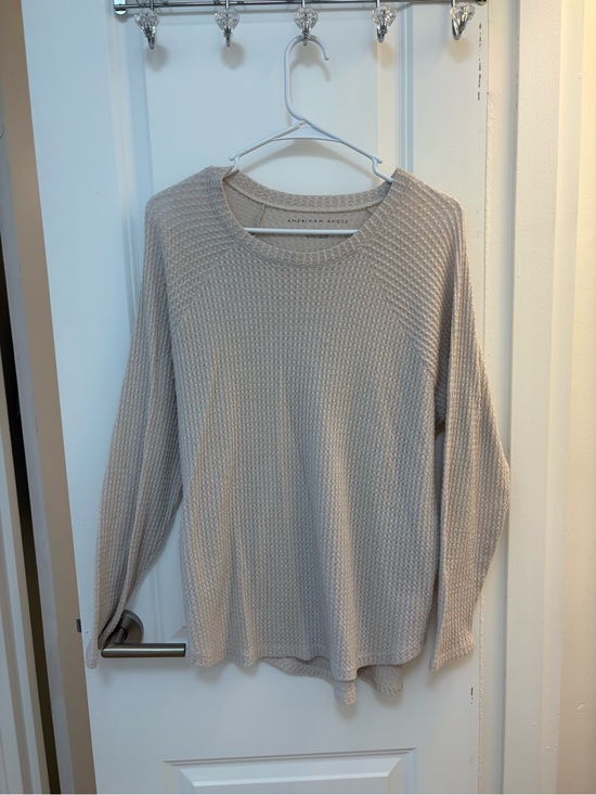 American Eagle Outfitters Tops - American Eagle Outfitters Light Taupe Waffle Knit Pullover
